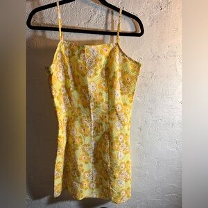 Cider Yellow Floral Mini Dress beach summer resortwear floral lightweight